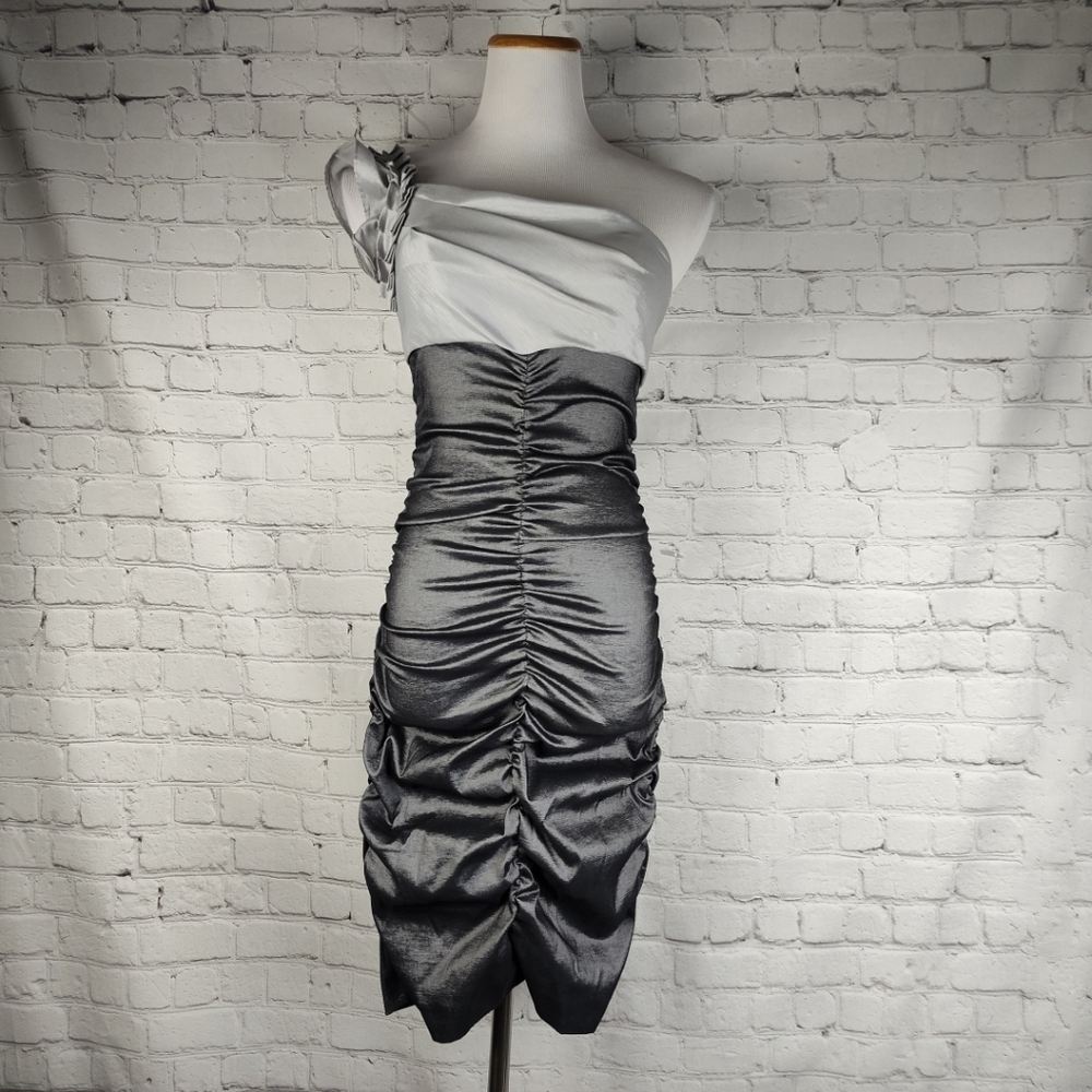 Liliana Dress Gray Charcoal one shoulder 6